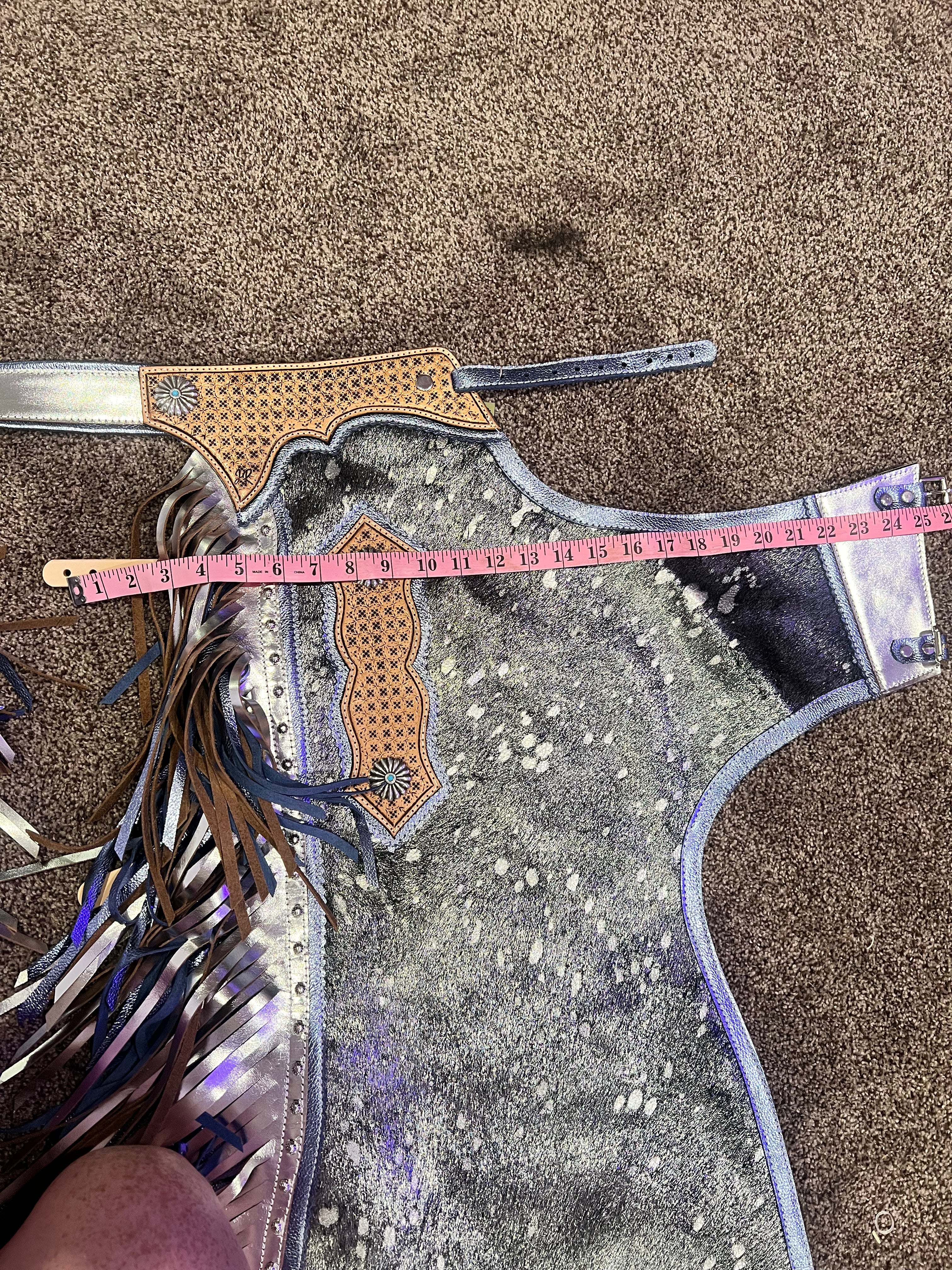 Blue and silver queen chaps
