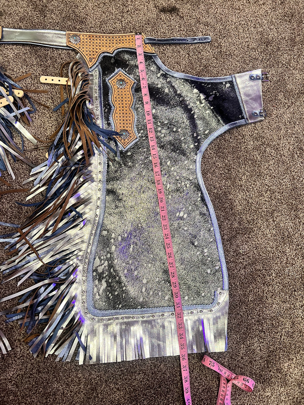 Blue and silver queen chaps
