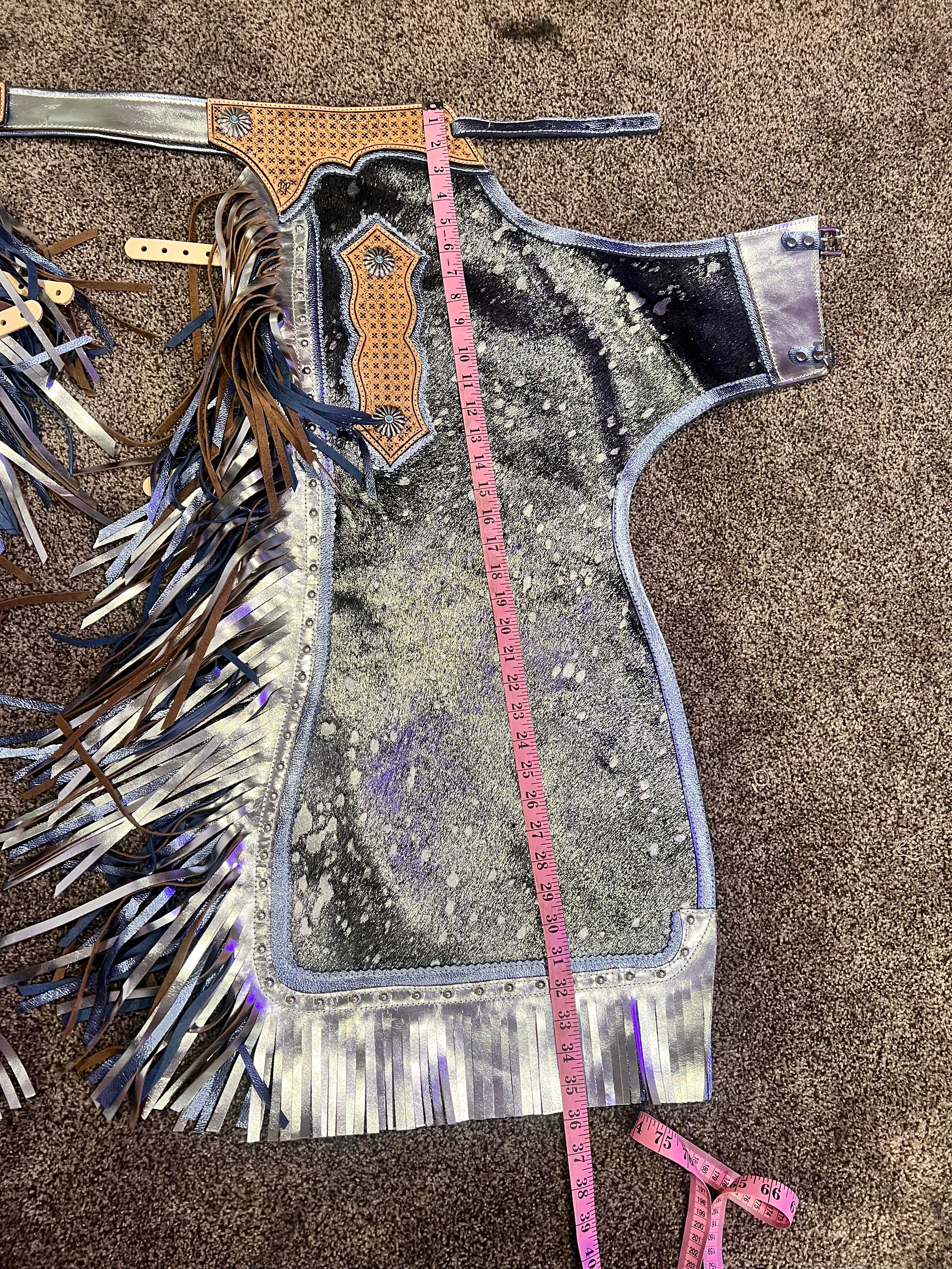 Blue and silver queen chaps